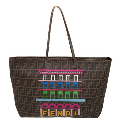 fendi zucca coated canvas tote|Fendi zucca shopper tote.